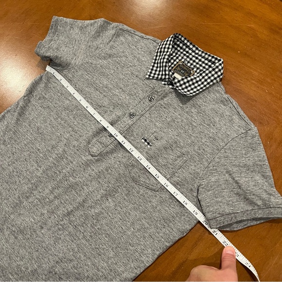 Diesel Men’s Short-Sleeve Gingham Collar Polo Heather Gray Medium Slim Cut Black - Picture 14 of 16